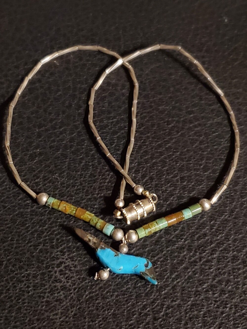 Native American Turquoise Necklace Vintage Sterling Silver Heishi